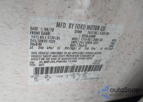 2019 Lincoln Nautilus Reserve z USA, uszkodzony, nr VIN 2LMPJ6LP0KBL11386